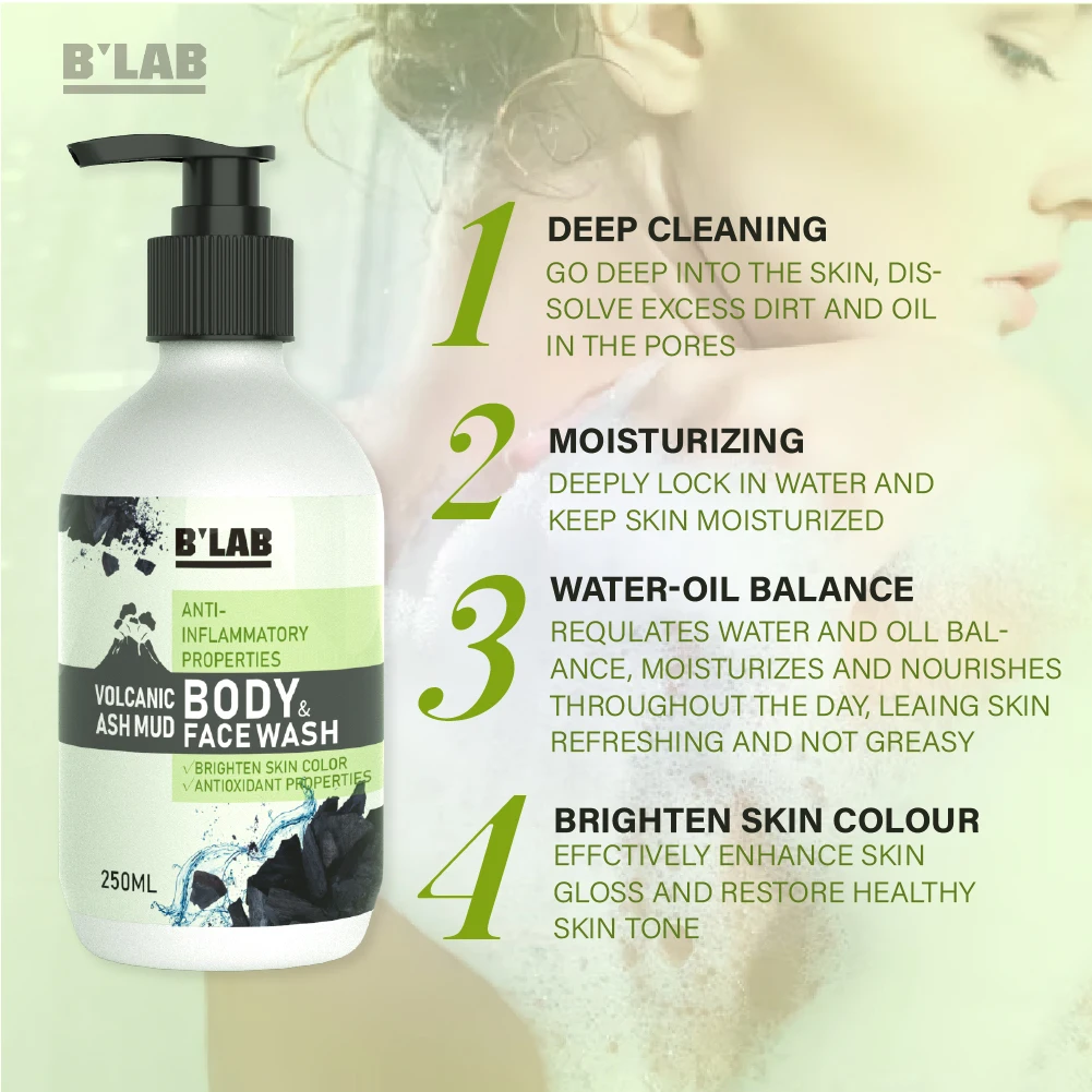 Private Label Volcanic Ash Mud Body & Face Wash Whitening Moisturizing Body Shower Gel