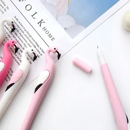 Office Stationery Colorful Creative Flamingo Shaped Neutral Pen 0.5mm Blue Needle Tube Gel Pen For Gifts School Office