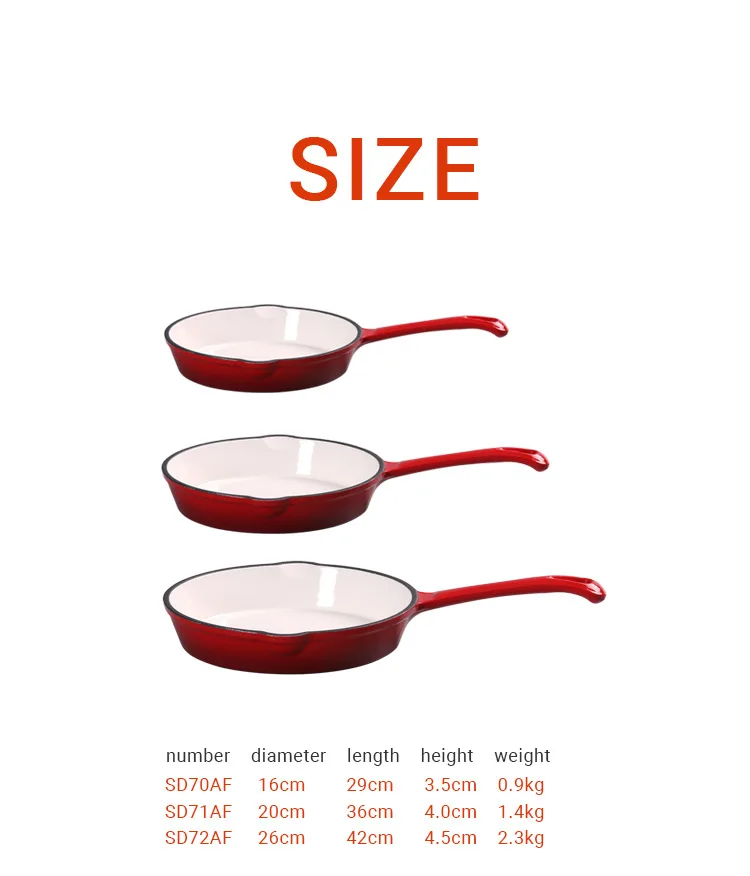 Hot selling cast iron enamel pot 16cm red household egg and steak fryer, non stick flat bottomed pot