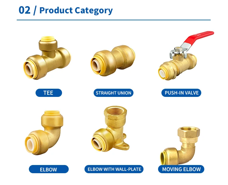 Tubomart plumbing lead free brass Quick Connector shark bites Push-in valve for PEX and PEX-AL-PEX pipe