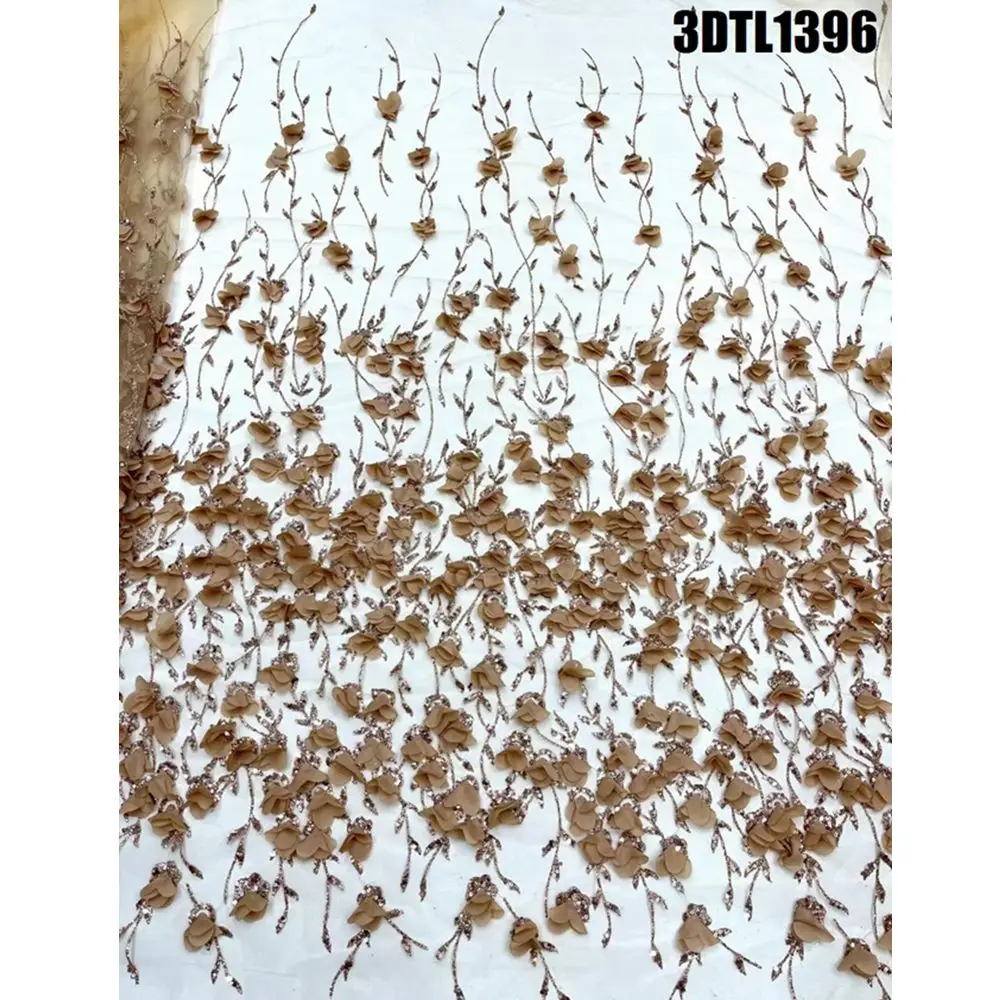 Supoo 2022 High Quality With Gold Powder Embroidery French Nigeria Sequin Lace Fabric 3D Flower Lace Fabric For Wedding
