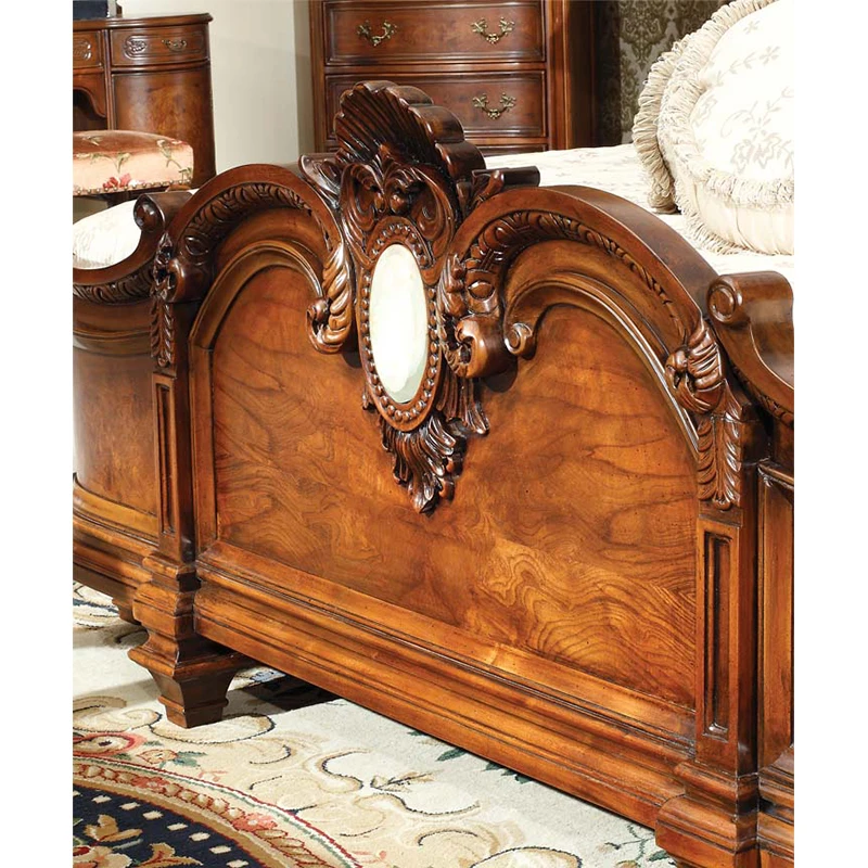 
Hand carve luxury French fashion wood double soft back bed designs GH14.1 