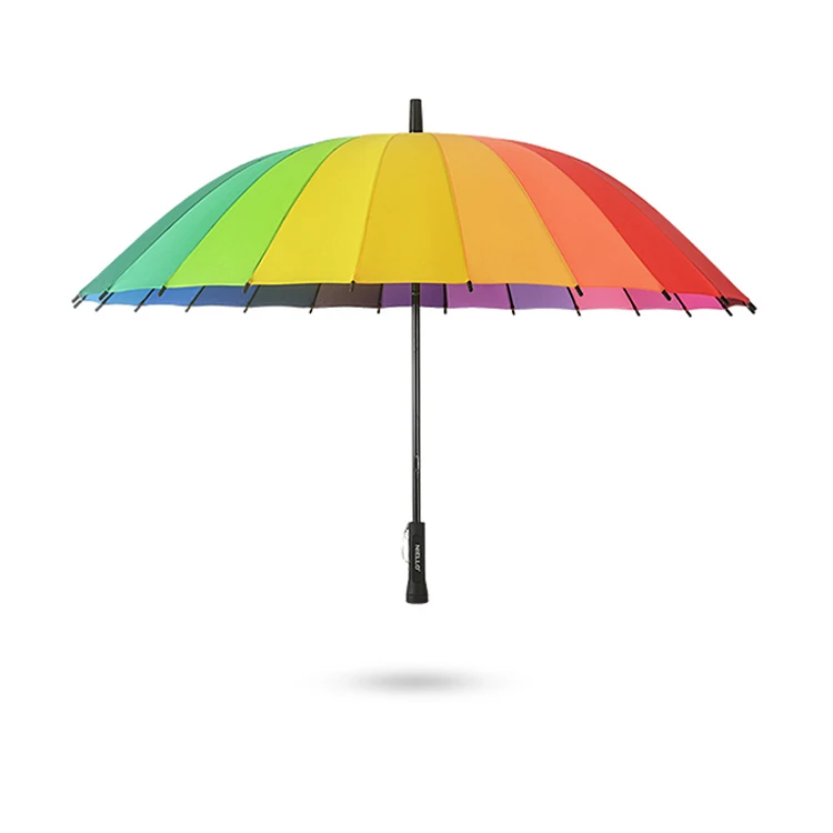 Wholesale 24 inch chromatic straight umbrella manual open rainbow umbrella with digital print custom logo