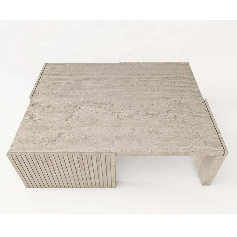 Роскошный стильный итальянский журнальный столик из натурального камня травертина низкой высоты для гостиной