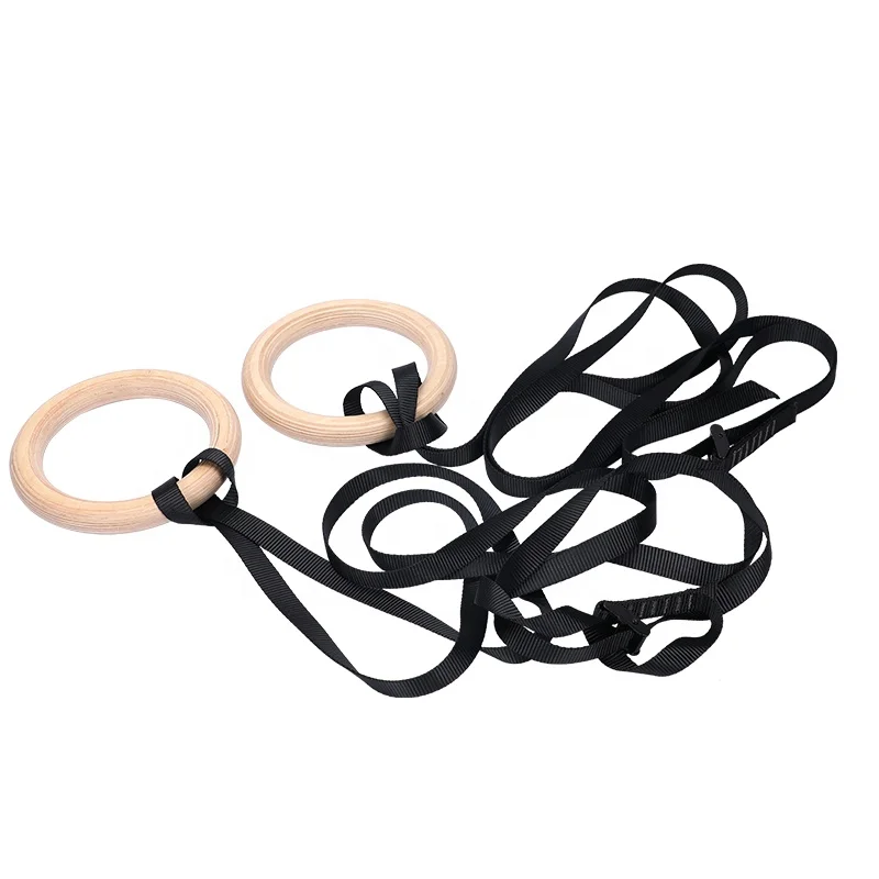 Factory Direct Sales Gymnastic Rings Fitness Equipment Wooden Gymnastic Rings with High Strength for Yoga Studio