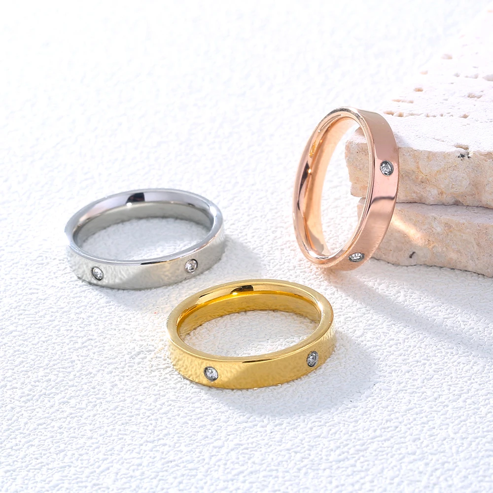 2022 Classic Fashion Micro-set Zircon Geometric Couple Ring 3 Color Set Stainless Steel Hand Jewelry