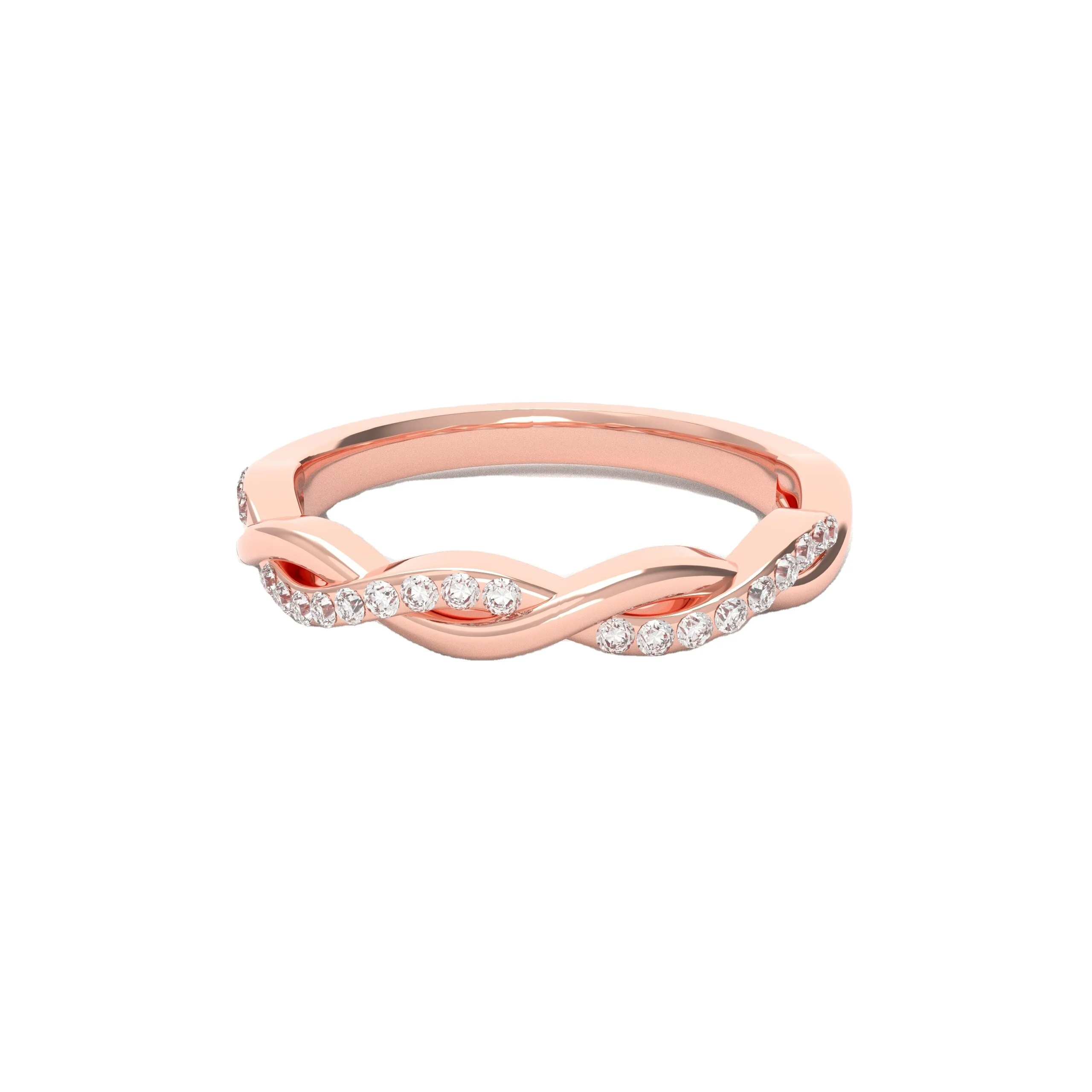 Wedding Band for Couples Eternity Ring 14K Gold Lab-grown diamonds Twisted Arm/Line Engraved Name Band Ring