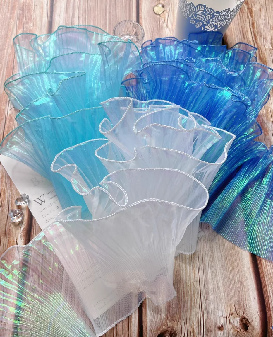 pleated iridescent rainbow organza fabric for decoration and costume dress