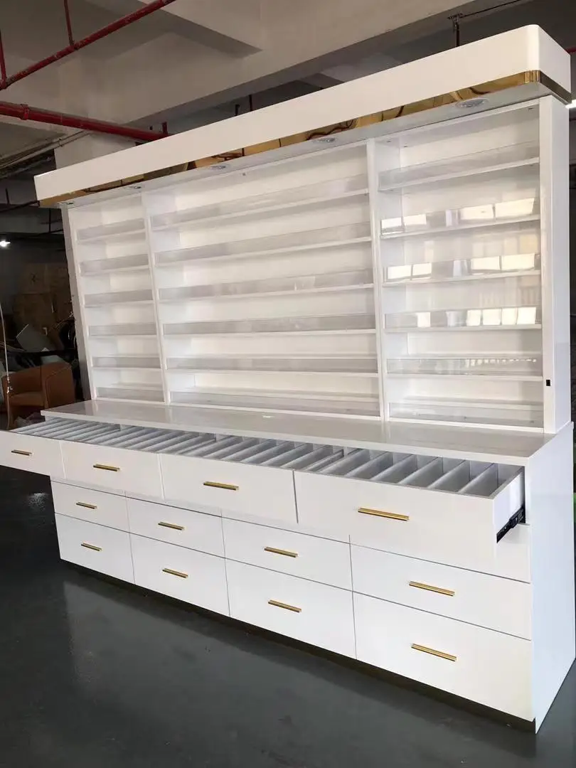 Klar polish nail art practice stand shop design business cosmetic shelves wall mount hair salon color bar display cabinet