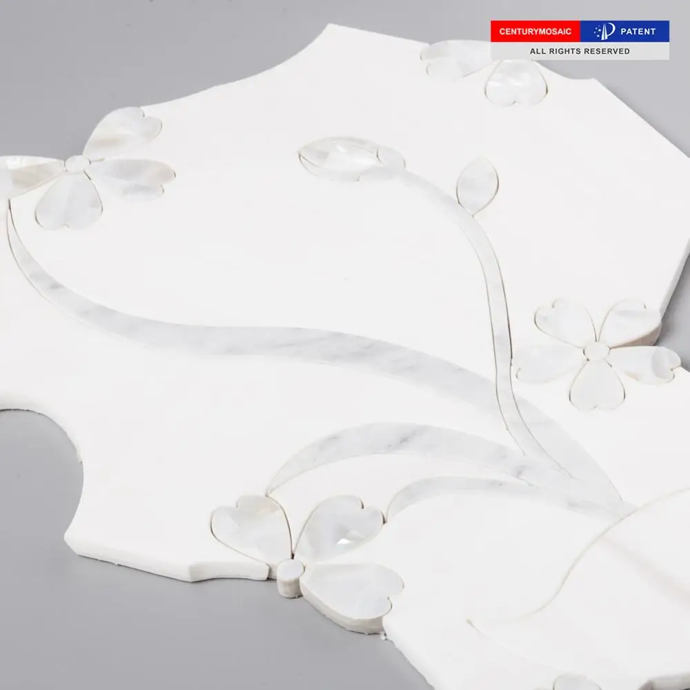 Marble and Pearl Shell Mixed Orchid Water Jet Marble Mosaic Tile