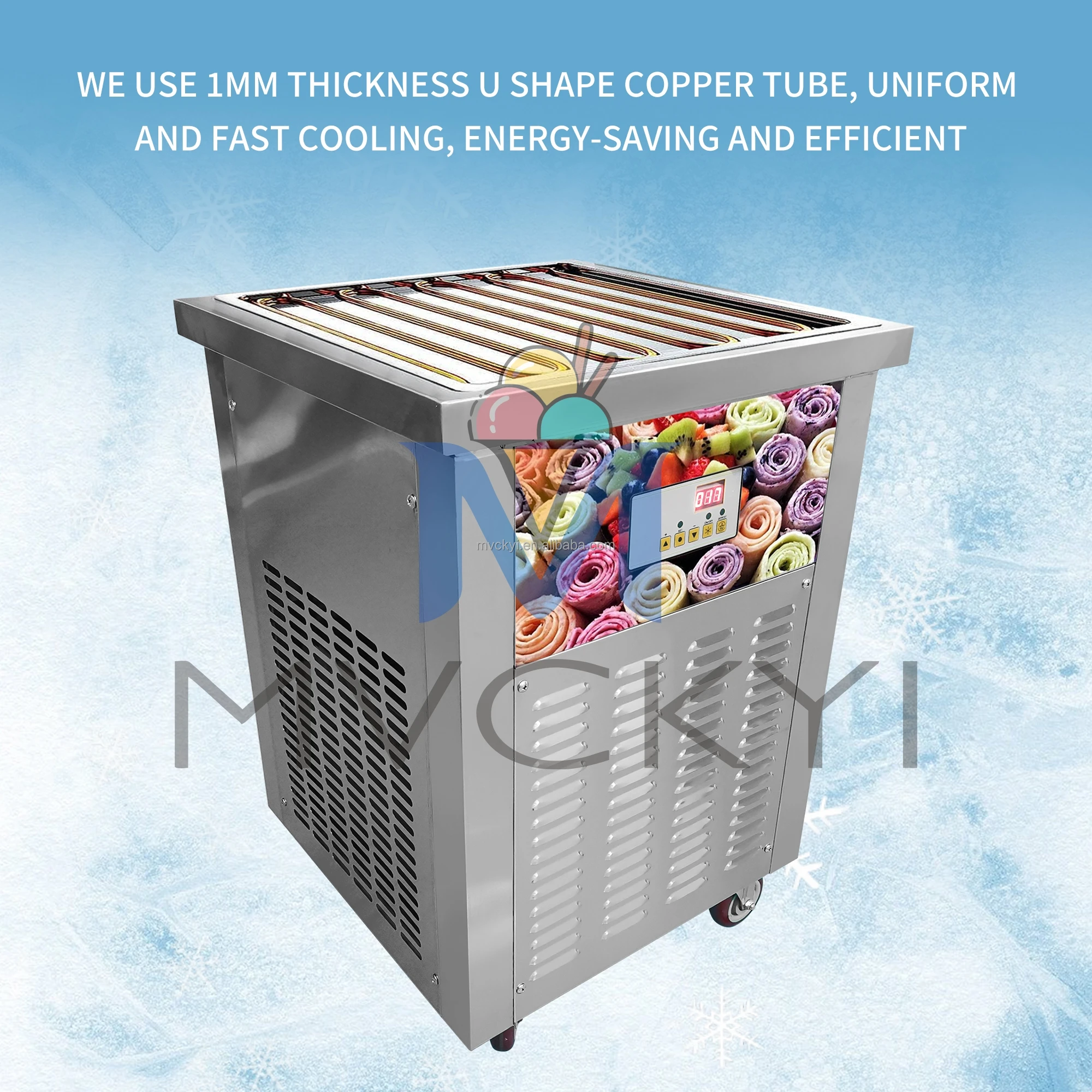 Mvckyi Single Square Pan 22 In Roll Ice Cream Machine Stainless Steel Home Fried commercial Rolled Cold Pan Yogurt Maker Making