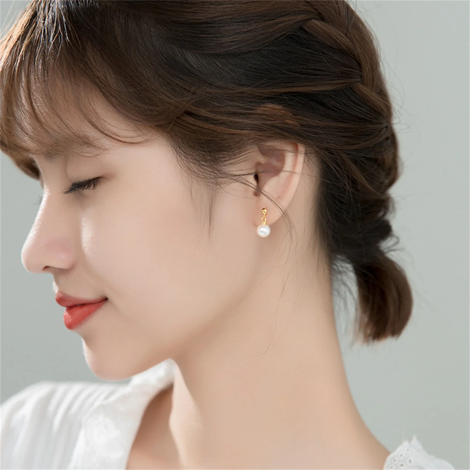 FUAMAY 925 Silver Japanese Dainty 7MM Freshwater Pearl Studs Earrings Japan Girl Pearl Ear Rings