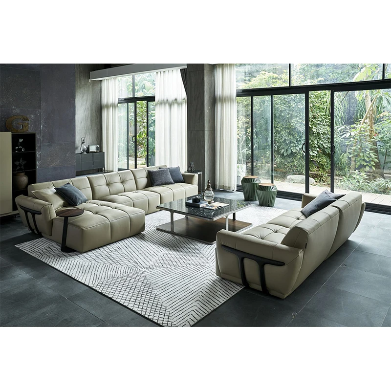 Foshan Furniture Sectional Corner European Modern Couch Sofas for Living Room Leather Sofa