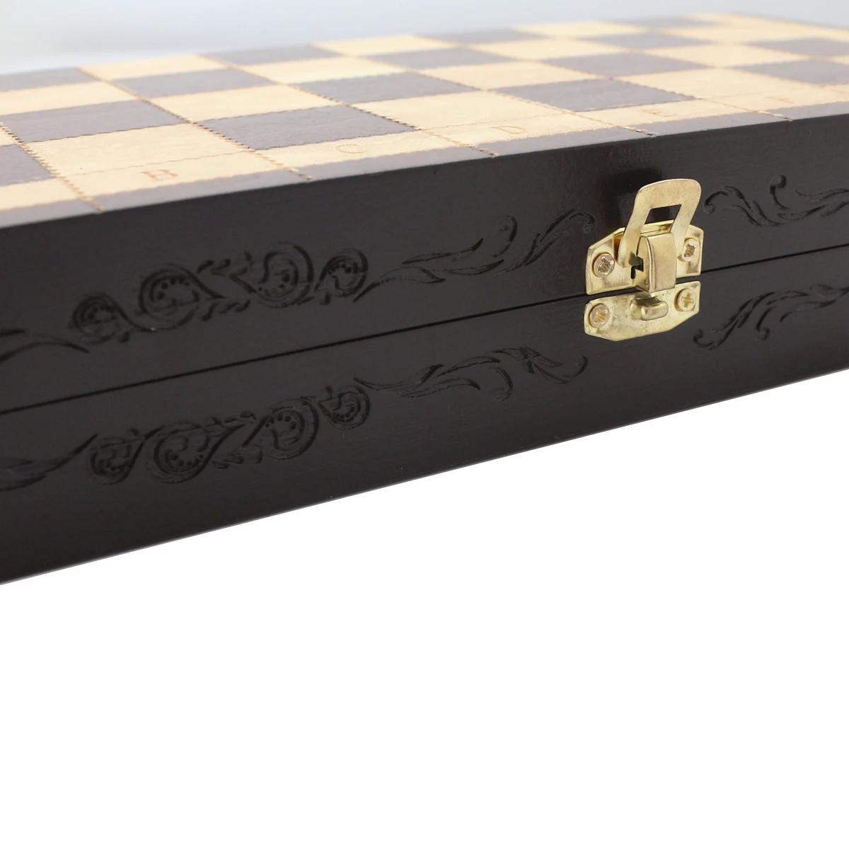 Scrollwork on Sides Chess Set 11.4' Magnetic Wooden Chess Game Set Elegant Chess Box with Gold Accents