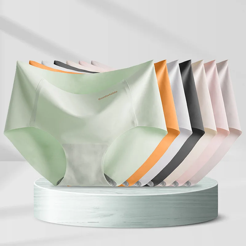 2021 женские хлопковые бесшовные трусы со средней талией, шелковое нижнее белье, женские дышащие Бесшовные трусы большого размера