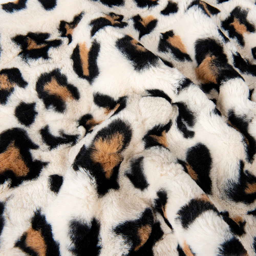 Wholesale  100% polyester super soft leopard print rabbit fur  faux fur fabric
