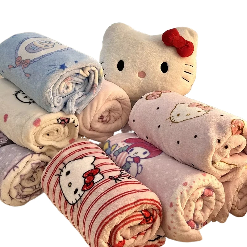 Wholesale Sanrioed Milk Fleece Plush Blanket Cartoon Cute Kulomi KT Cat Cinnamon Office Nap Blanket Single Layer Sofa Blanket