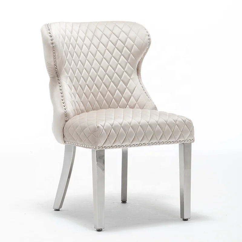 Front diamond back deep buttons stainless velvet dining chair