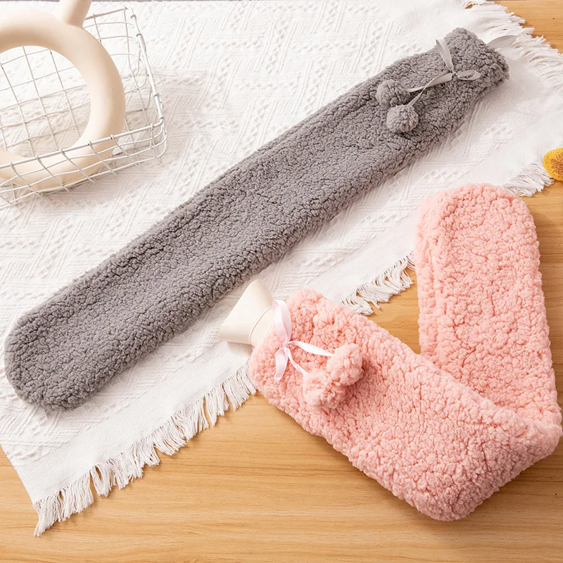 Cold-proof Warm Supplies Water-filling Long Rubber Hot Water Bottle  With Faux Fur Cover