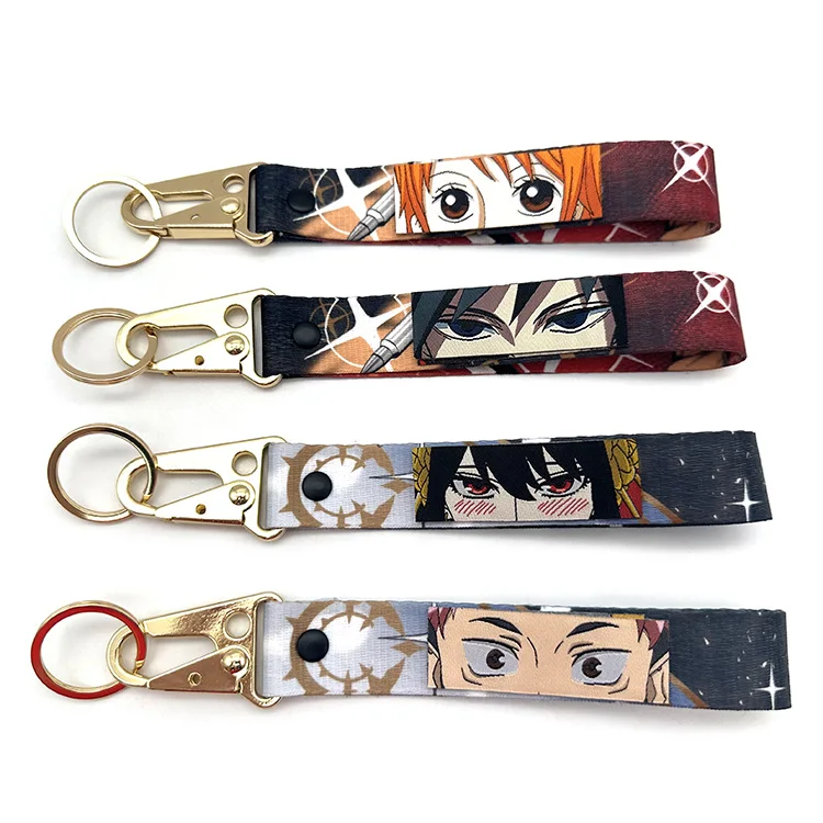 Fashion Anime Keychains Custom Japanese Anime Woven Patch Carabiner Keychains Creative Wrist Strap Short Lanyards Keychains