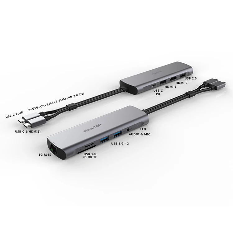  Pulwtop Ультратонкий алюминиевый usb-c док-станция премиум класса dual 4k hub usb 3 0 и