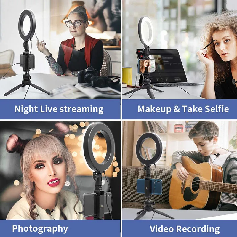 Hot sale 6inch Photographic Studio Video Lighting Vlog Kit Selfie Led ring light and collar clip microphone for YouTube Tik Tok