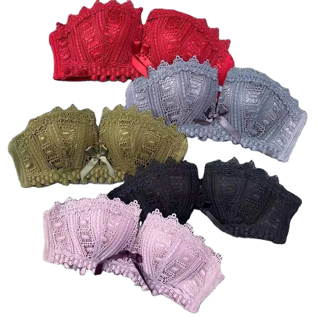 Sexy gathered small fresh lace half cup thick underwear set girl bra Bangladesh Cambodia