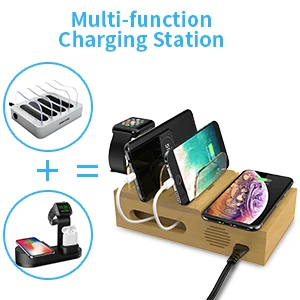 
Upgrade Bamboo desktop wireless charging USB port docking station multi charger for cell phone /android tablet /Multiple Devices 