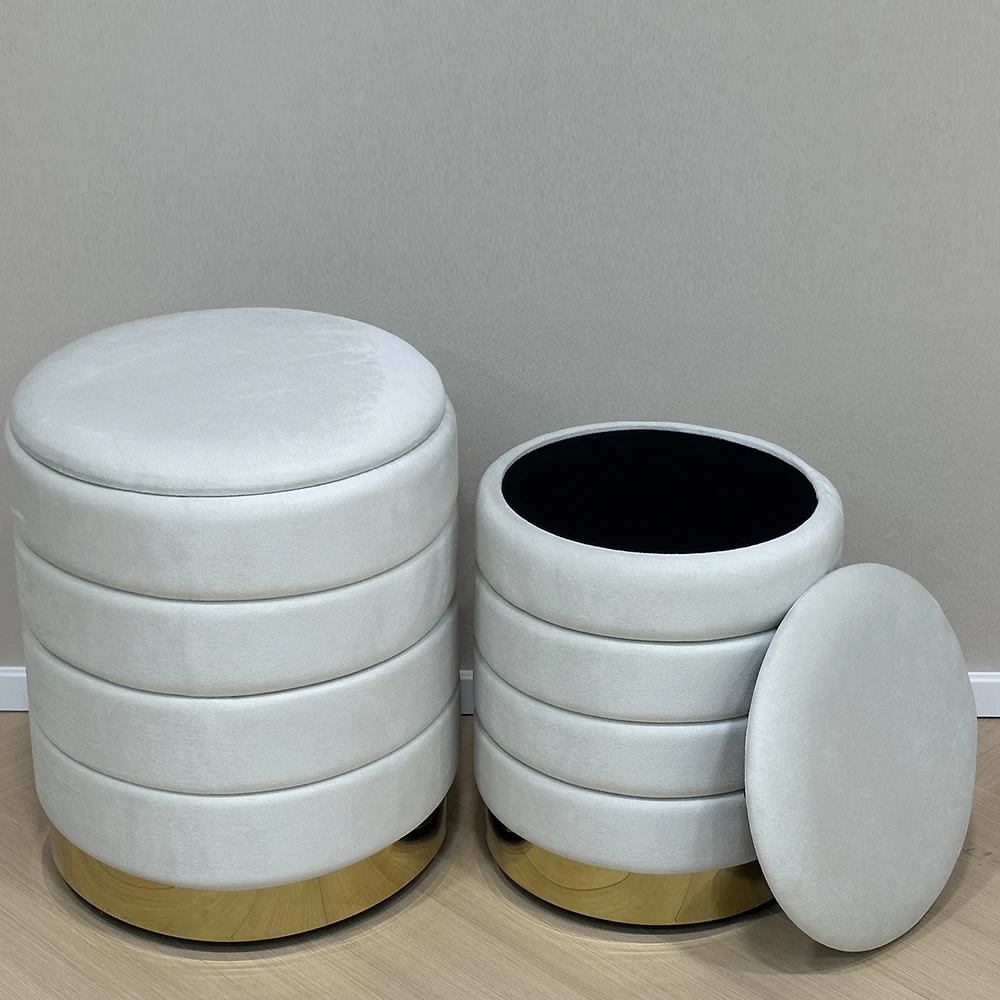 Bailey Modern Custom Round Storage Ottoman Footstool Chair Velvet Ottoman Set of 2 pouf