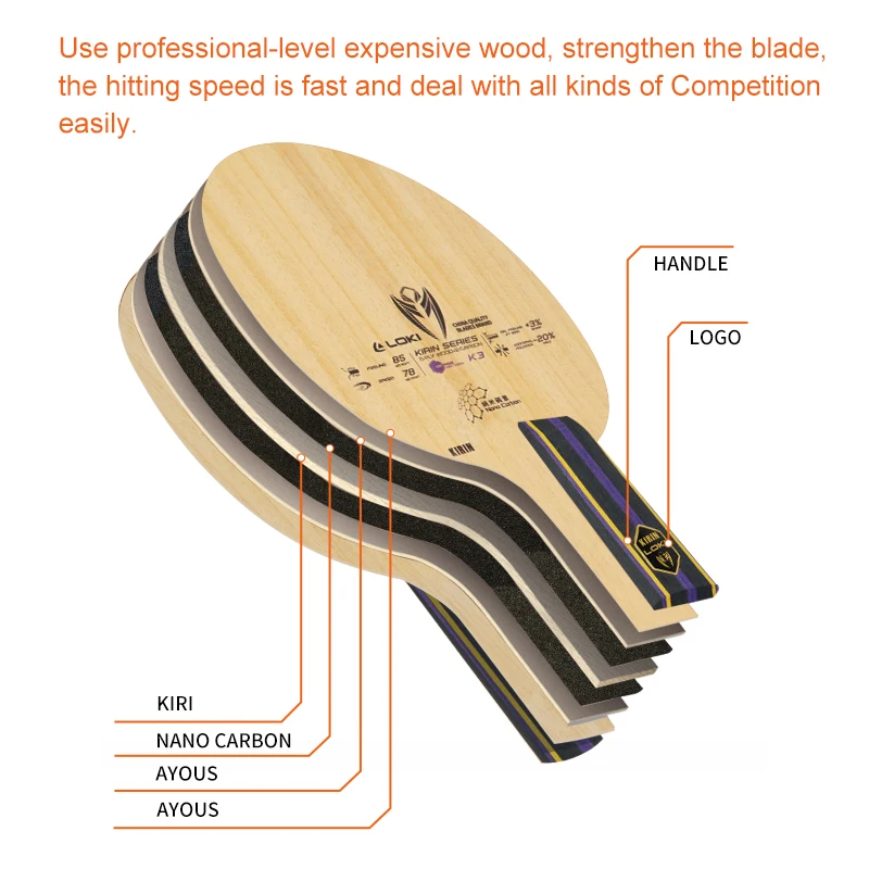 Loki K3 Professional Table Tennis Bat Bottom Plate Fast Attack Table Tennis Blade With High Quality Nano Carbon