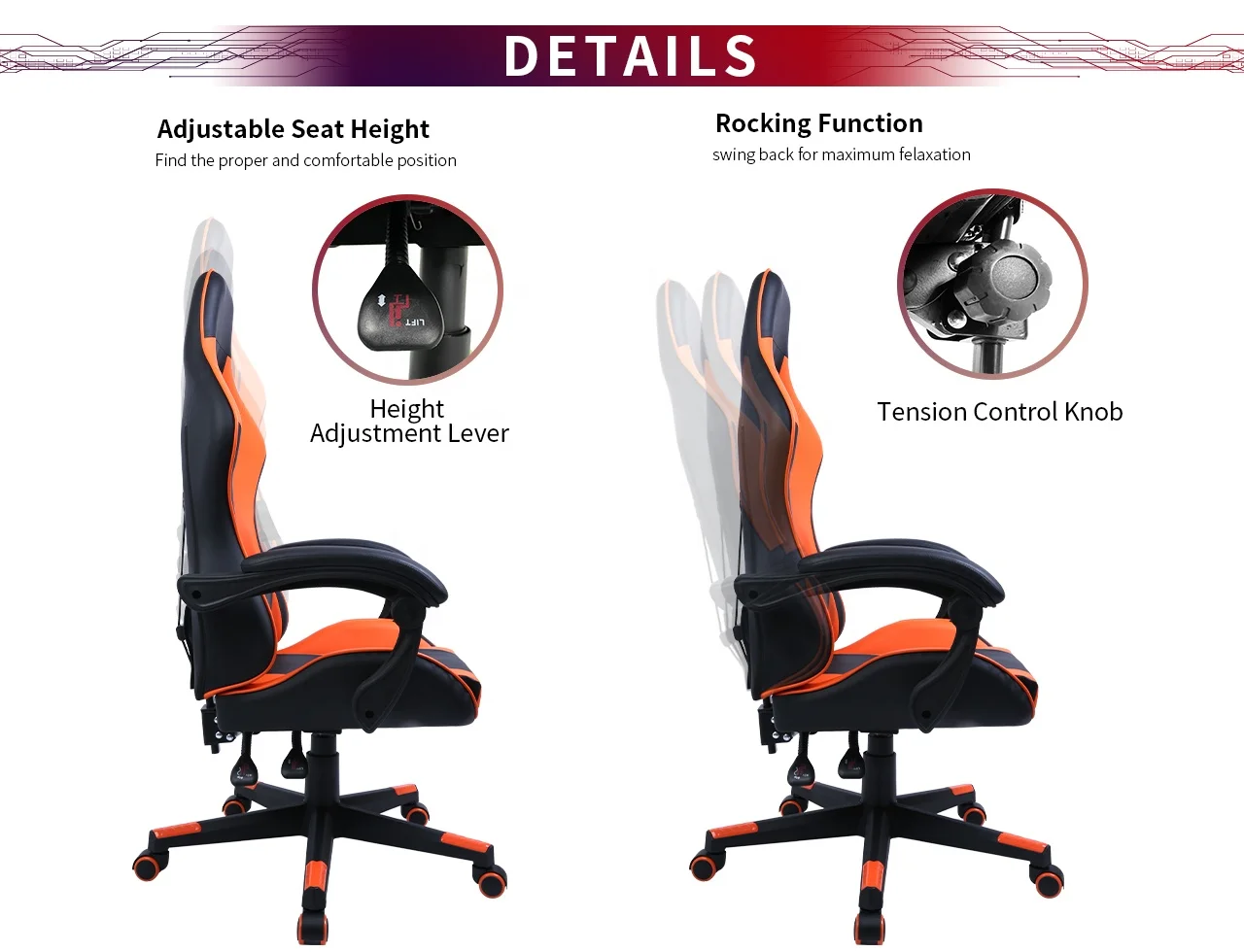  High Quality Orange Swivel Pc Computer Gaming Chair Pu Leather
