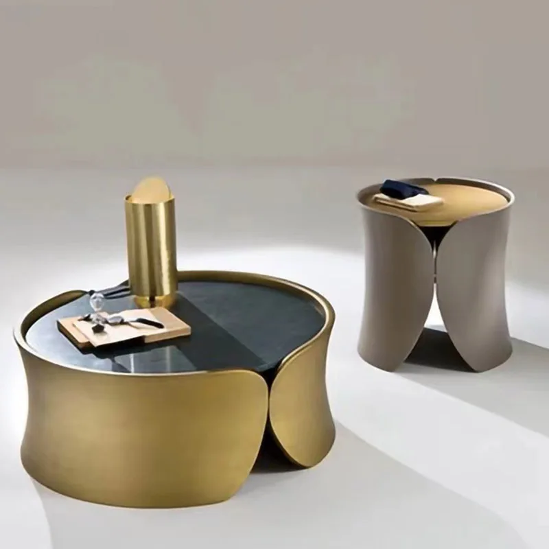 Wholesale factory top quality stainless steel end table golden copper round coffee table living room center table