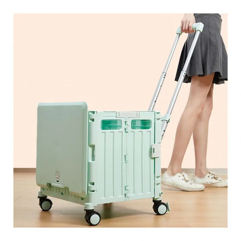 Portable shopping carts supermarket plastic shopping trolley folding shopping cart with wheels