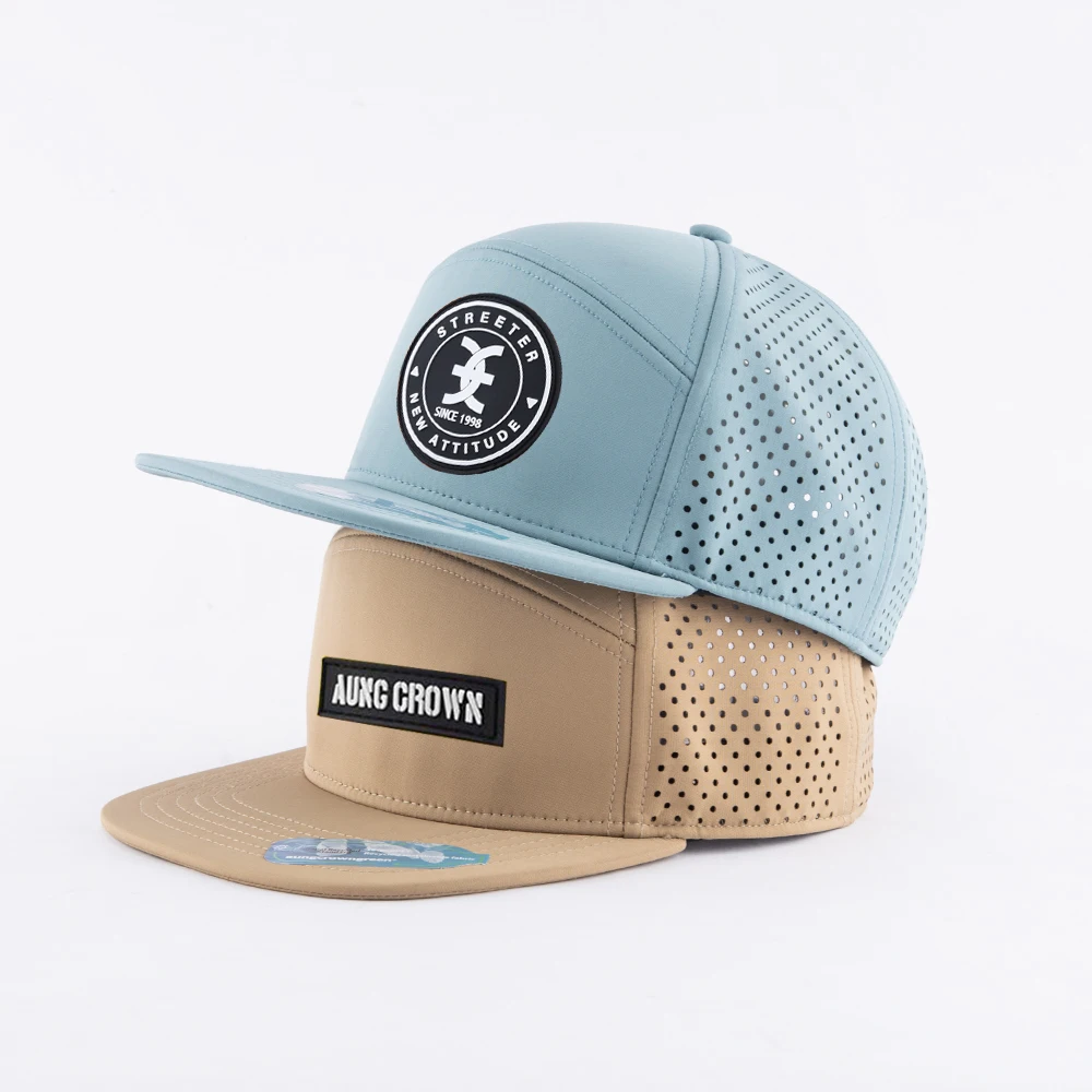 Breathable Waterproof Sport Performance Mesh Polyester Laser Cut Hole Perforated Custom Golf Baseball Snapback Caps Hats for men