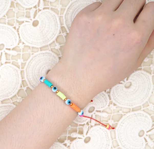 Fashion Vinyl Polymer Clay Bracelet Adjustable Friendship Pulseras Turkish Evil Eye Bracelets Heishi Disc Beads Jewelry
