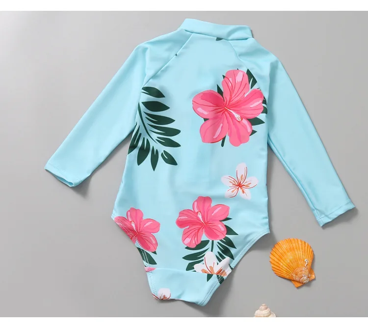 New Fashion Girl Child Swimwear One Piece Swimsuit Designer Soft Warm Long Sleeve Swimsuit for Children