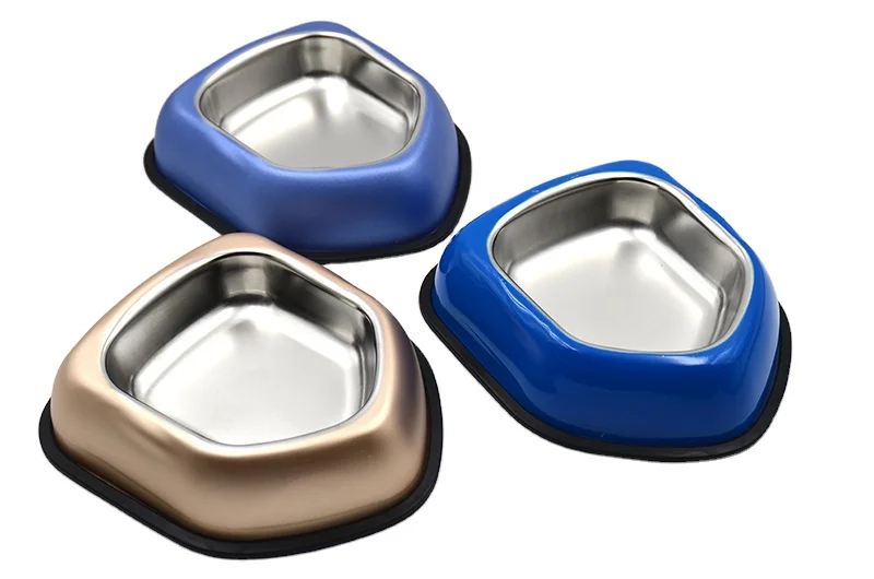 Advanced frosted polygon stainless steel six pieces cat bowl Dog bowl pet bowl