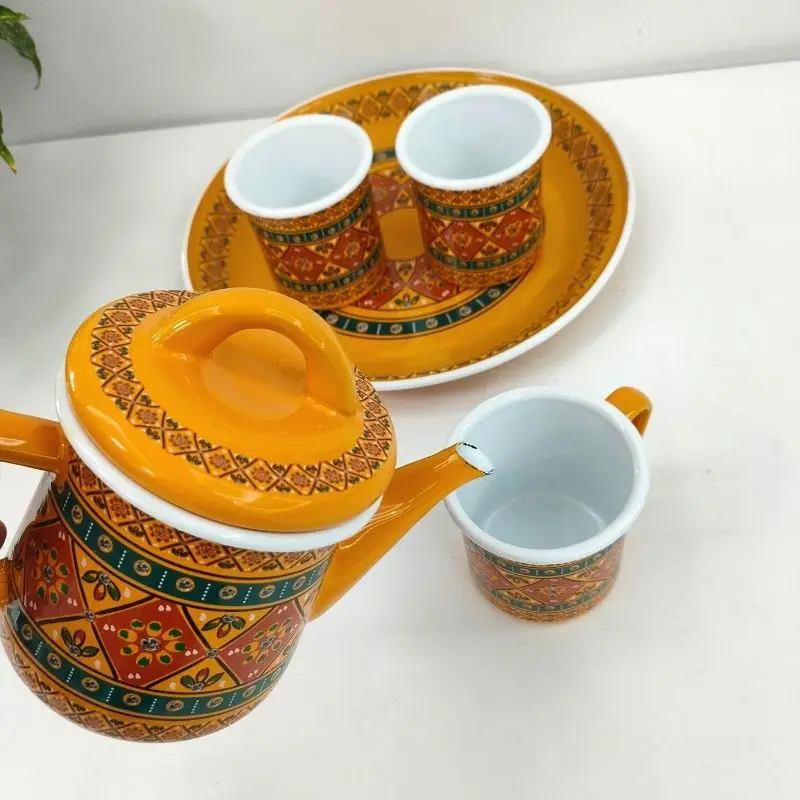 Boyang Durable Arabia Style Drinkware 700ML Coffee Tea Pot Cup Vintage Enamel  Teapot Set