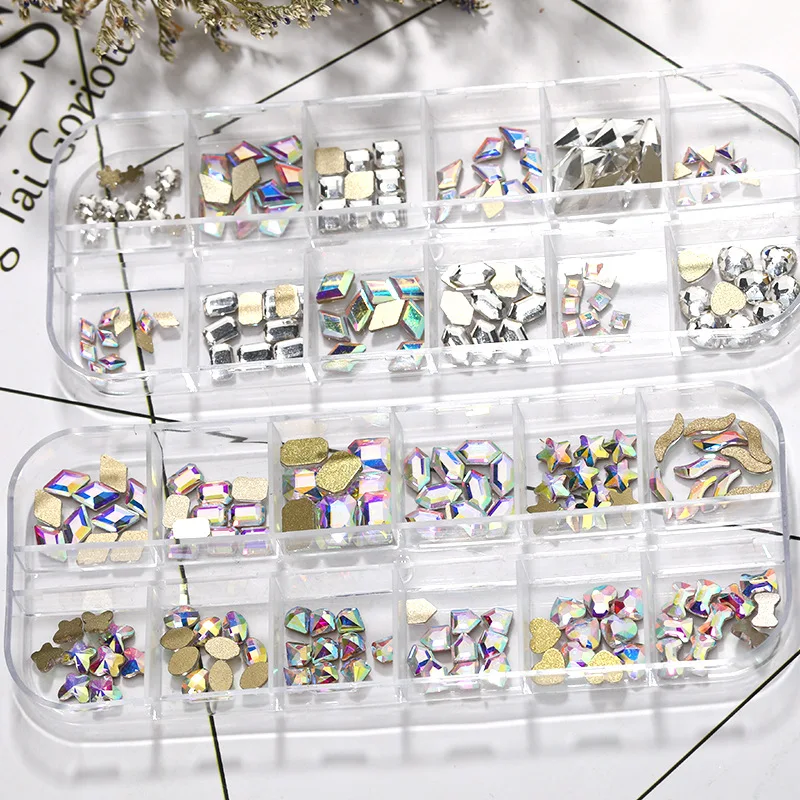 Free sample Nail Salon Professional Flat Back Mixed Crystal Nail Art Rhinestone AB Color Box DIY Nail Art Accessories