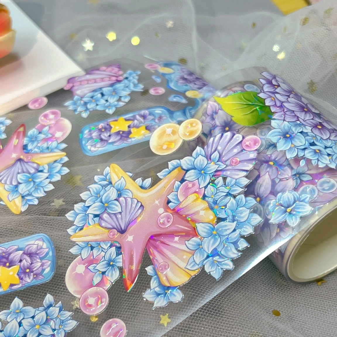 Donghong customized designs beautiful holographic foil flower PETwashi tape set for planner