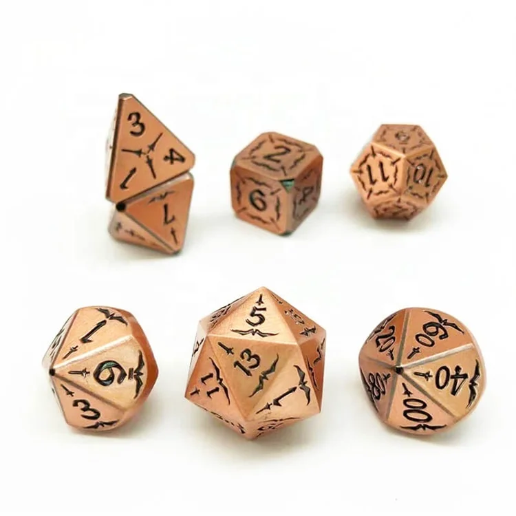 Custom Engraved Unique Design Polyhedral Bulk Metal Copper Dice Set for Game Player