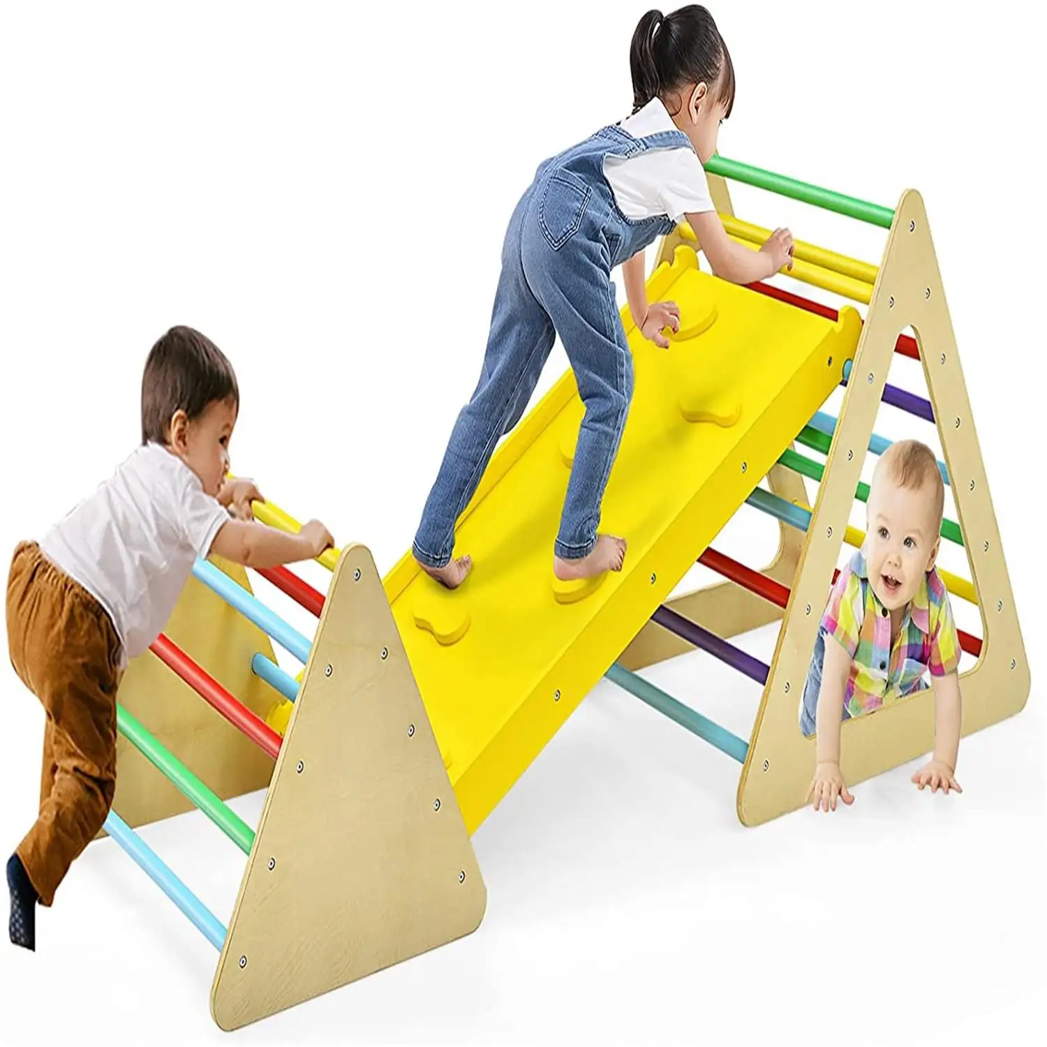 5 in 1 Triangle Climber with 2 Ramp, Toddler Climbing Triangle for Sliding and Climbing, 5-Piece Set Play Equipment for Kids