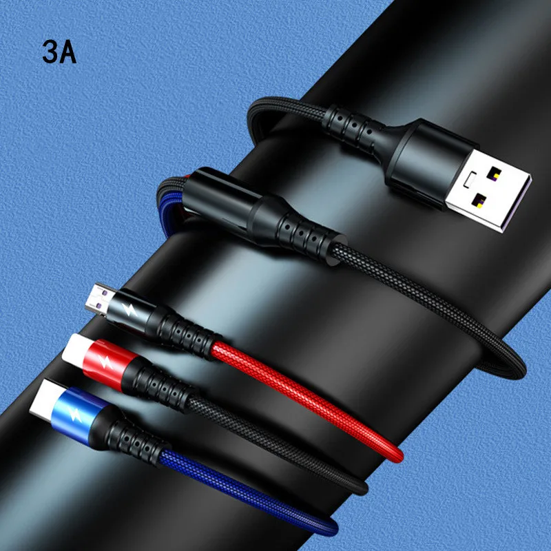 
Лидер продаж на amazon, Многофункциональный нейлоновый зарядный usb-кабель 3 А с разъемом 2021 usb c micro usb type c 3 в 1 
