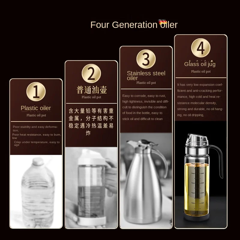 Pinmoo 500ml High Borosilicate Glass Measuring Kitchen Dispenser Bottle Glass Cooking Oil Vinegar Bottle