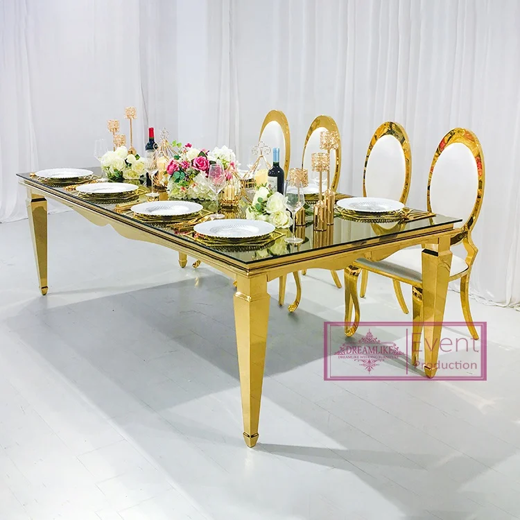 12 seater glass top silver metal table design and chairs for wedding dining