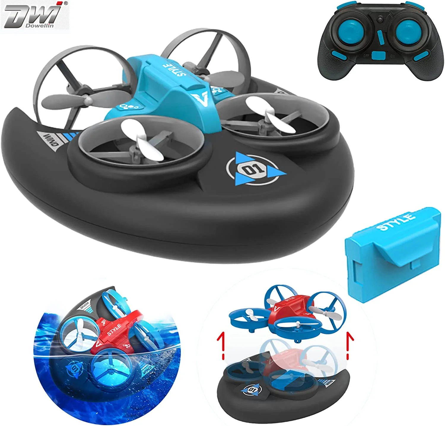DWI Dowellin Hovercraft Mini Drone Drift Cars Boat RC Boat UFO Remote Control Air-Ground-Water Waterproof Aircraft