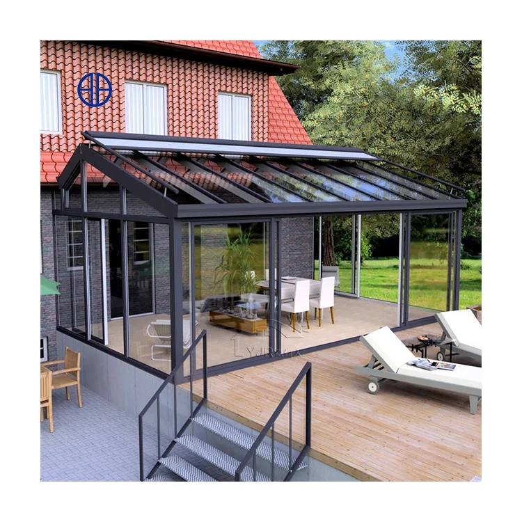 Design China wholesale double glass greenhouse solarium aluminium sunroom garden veranda sunrooms glass houses Glass Roof