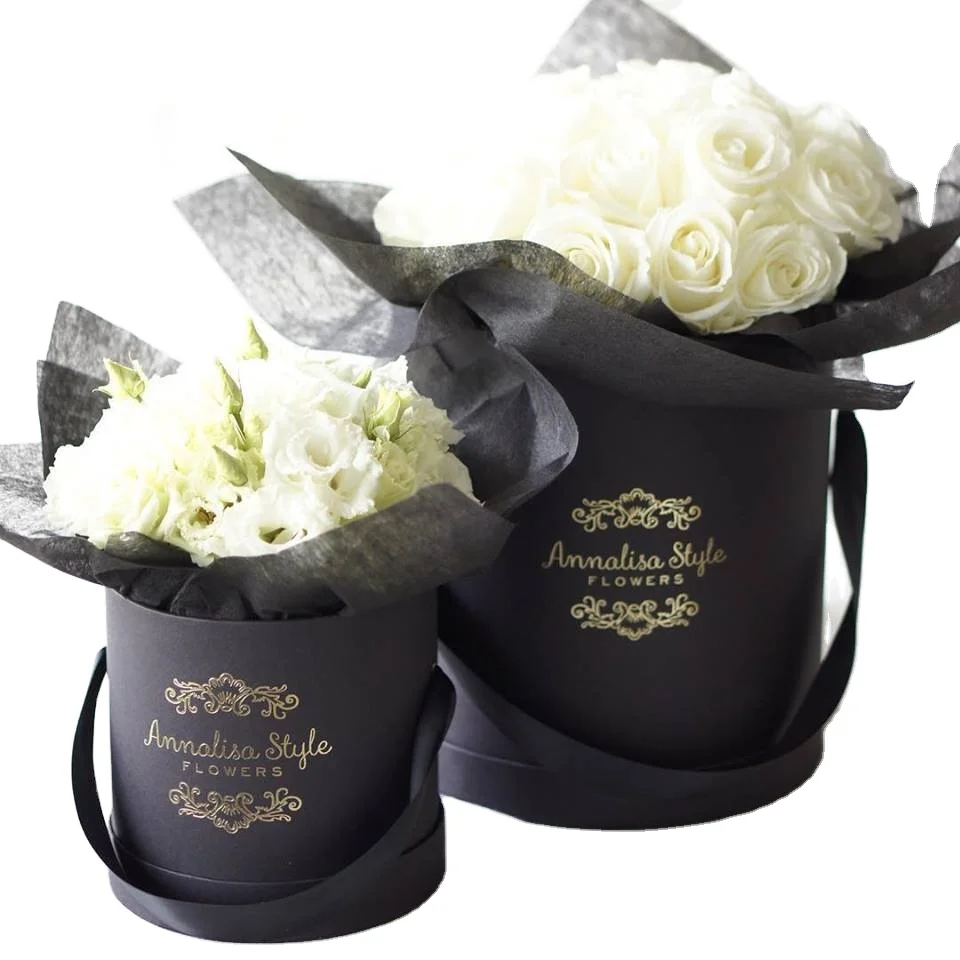 Wholesale Preserved Rose Cardboard Circle Paper Hat Black White Flower Boxes with Custom Logo Printed