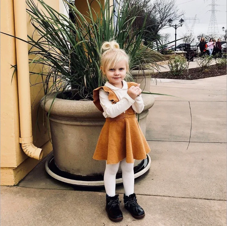 
AMAZON TOP Supplier Baby Girls Ruffle Jumper Dress Suspender Skirts Pinafore Toddler Dress 