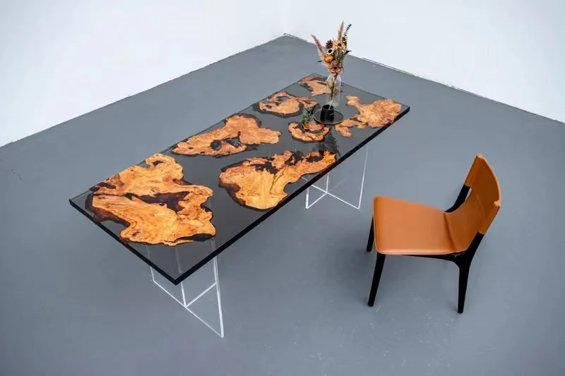 Chinese fir burl Clear Resin Epoxy Wood River Table Cunninghamia Art Wood Resin River Dinning Table